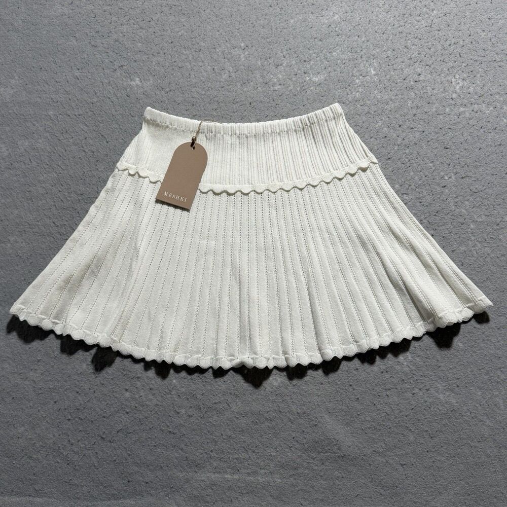 MESHKI Indy Pointelle Knit Mini Skirt Ivory Women’s Medium New!